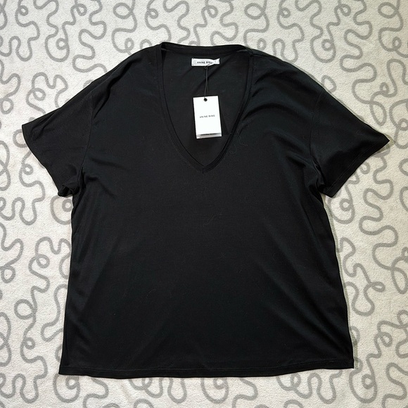 Anine Bing Tops - Anine Bing Silk Jersey V-Neck Tee